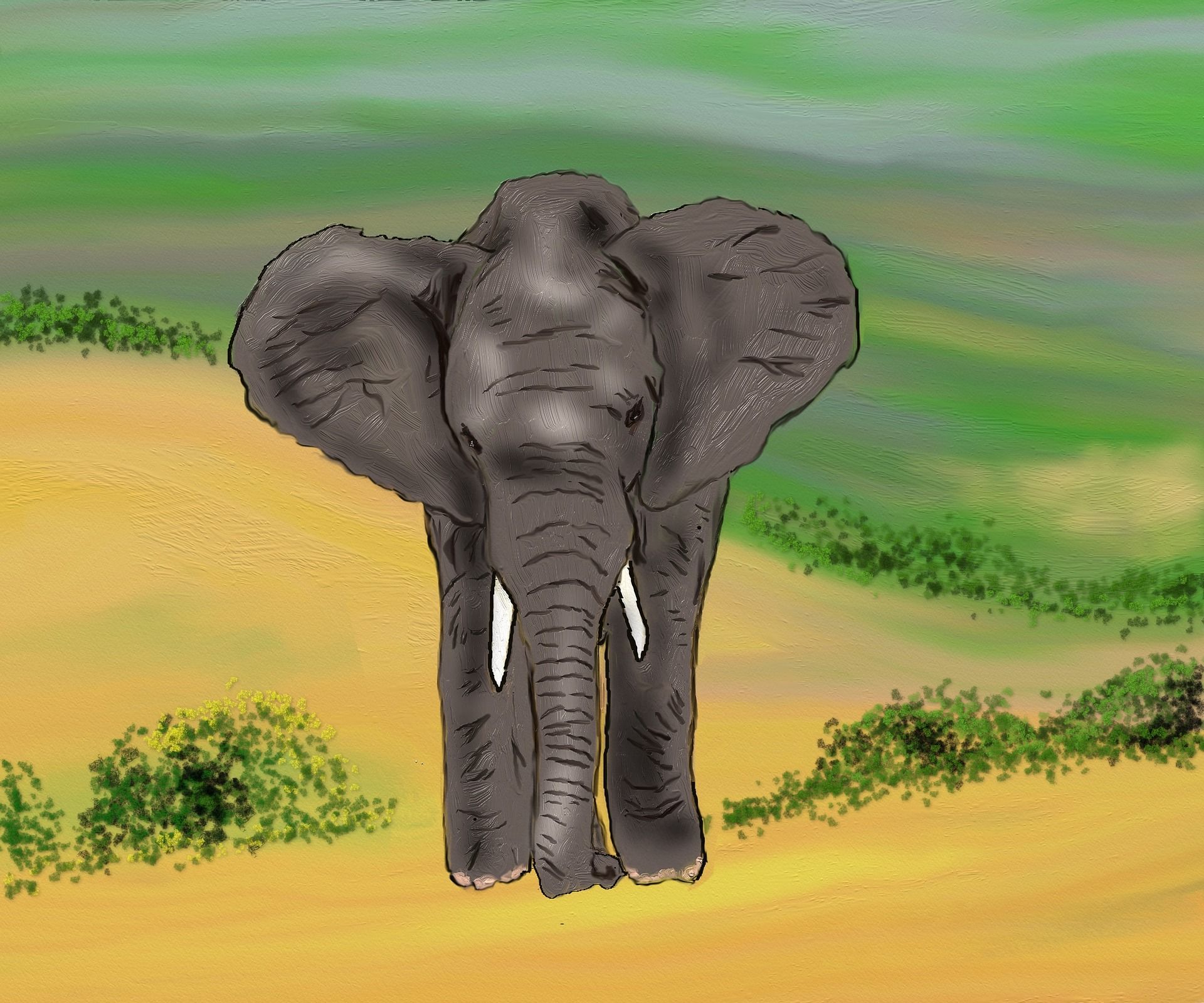 Рисование слоны в Африке